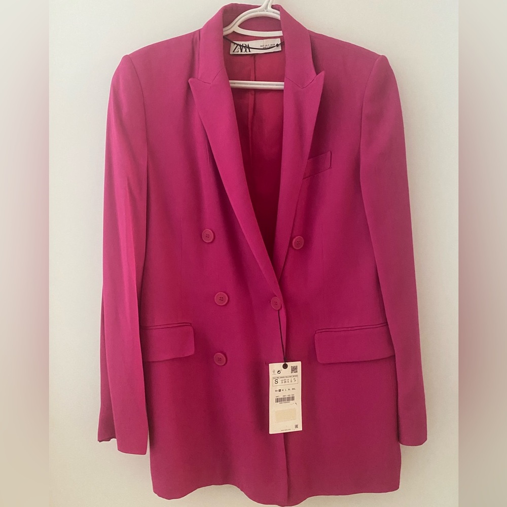 Zara Ss22 Fuchsia Flowy Buttoned Blazer - Picture 5 of 5